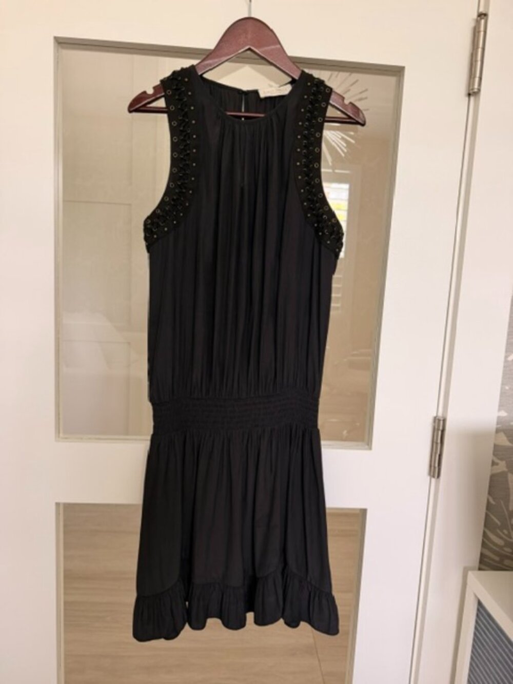 Ramy Brook Black Silky Grommet Detail Tank Mini Dress, XS